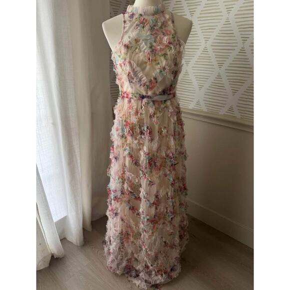 Chloe Dao Boutique Women’s Medium Floral Ruffle Trim Halter Maxi Dress - Picture 2 of 10